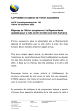 Statement by the Swedish Presidency of the Council of the European Union in response to the report by the Special Representative and Coordinator for Combating Trafficking in Human Beings Eva Biaudet