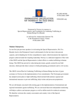Statement by the Delegation of Norway in response to the report by the Special Representative and Coordinator for Combating Trafficking in Human Beings Eva Biaudet