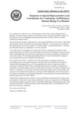 Statement by the Delegation of the United States in response to the report by the Special Representative and Coordinator for Combating Trafficking in Human Beings Eva Biaudet