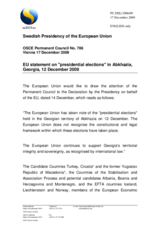 Statement by the Swedish Presidency of the Council of the European Union on "presidential elections" in Abkhazia, Georgia, 12 December 2009