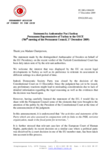 Statement by the Delegation of Turkey in response to the statements by the Delegation of the United States and by the Swedish Presidency of the Council of the European Union on the Closure of the Democratic Society Party in Turkey