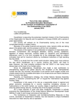 Text of the video address by the President of Kazakhstan, Nursultan Nazarbayev, on the occasion of Kazakhstan's assumption of the Chairmanship of the OSCE