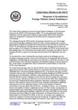 Statement by the Delegation of the United States in response to the address by the Chairman-in-Office of the OSCE, Secretary of State and Minister for Foreign Affairs of the Republic of Kazakhstan, Kanat Saudabayev