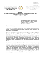 Statement by the Delegation of Tajikistan in response to the address by the Chairman-in-Office of the OSCE, Secretary of State and Minister for Foreign Affairs of the Republic of Kazakhstan, Kanat Saudabayev