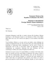Statement by the Delegation of Lithuania in response to the address by the Chairman-in-Office of the OSCE, Secretary of State and Minister for Foreign Affairs of the Republic of Kazakhstan, Kanat Saudabayev