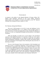 Statement by the Delegation of Croatia in response to the address by the Minister for Foreign Affairs and Co-operation of Spain, Miguel Angel Moratinos