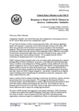 Statement by the Delegation of the United States in response to the report by the Head of the OSCE Mission in Kosovo, Ambassador Werner Almhofer