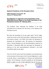 Statement by the Spanish Presidency of the Council of the European Union in response to the presentation of the 2008-2009 Annual Report of the Audit Committee