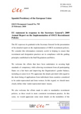 Statement by the Spanish Presidency of the Council of the European Union in response to the 2009 Annual Report on the Implementation of OSCE Recruitment Policies by the Secretary General, Ambassador Marc Perrin de Brichambaut