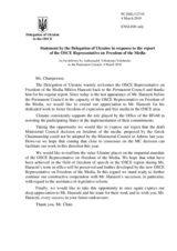 Statement by the Delegation of Ukraine in response to the report by the OSCE Representative on Freedom of the Media, Miklos Haraszti