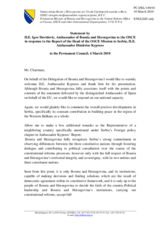 Statement by the Delegation of Bosnia and Herzegovina in response to the report by the Head of the OSCE Mission to Serbia, Ambassador Dimitrios Kypreos