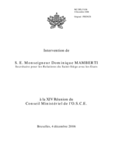 Intervention de S. E. Monseigneur Dominique Mamberti, Secretaire pour les Relations du Saint-Siege avec les Etats (fr)
