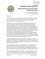 Closing Statement by US Ambassador to the OSCE, Julie Finley