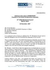 Statement by Mr. Lennmarker, President of the OSCE Parliamentary Assembly