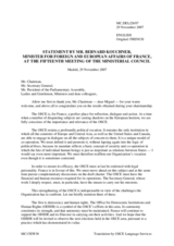 Statement by Mr. Kouchner, Minister for Foreign and European Affairs, France