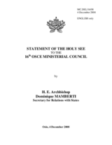 Statement by Archbishop Dominique MAMBERTI, Secretary for the Holy Sees Relations with States (equivalent of a Minister For Foreign Affairs), Holy See