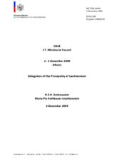 Statement by H.E. Mrs. Maria-Ria KOTHBAUER, Permanent Representative to the OSCE, Liechtenstein