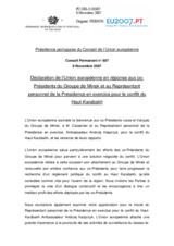 Statement by Portuguese Presidency of the Council of the European Union in response to the report by the Co-Chairmen of the Minsk Group and the Personal Representative of the Chairman-in-Office for the conflict in Nagorno-Karabakh, Ambassador Kasprzyk (fr