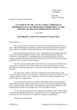 Statement by the Delegation of the Russian Federation on the Nuclear Security Summit, held in Washington, D.C., on 12 and 13 April 2010