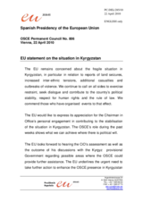 Statement by the Spanish Presidency of the Council of the European Union on recent developments in Kyrgyzstan and visit of the Chairperson-in-Office to Bishkek on 20 April 2010