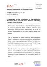 Statement by the Spanish Presidency of the Council of the European Union on presentation of the publication "Police and Roma and Sinti: Good Practices in Building Trust and Understanding" by the Secretary General, Ambassador Marc Perrin de Brichambaut