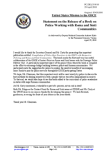 Statement by the Delegation of the United States on presentation of the publication "Police and Roma and Sinti: Good Practices in Building Trust and Understanding" by the Secretary General, Ambassador Marc Perrin de Brichambaut