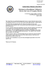 Statement by the Delegation of the United States on the case of Yevgeniy Zhovtis in Kazakhstan