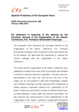 Statement by the Spanish Presidency of the Council of the European Union in response to the address by the Secretary General of the Organization of the Islamic Conference, Ekmeleddin Ihsanoglu
