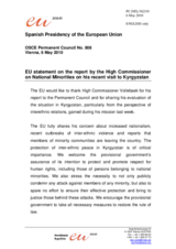 Statement by the Spanish Presidency of the Council of the European Union in response to the report by the High Commissioner on National Minorities, Ambassador Knut Vollebaek, on his recent visit to Kyrgyzstan