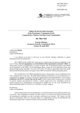 Address by the Executive Secretary of the Preparatory Commission for the Comprehensive Nuclear-Test-Ban Treaty Organization (CTBTO), Ambassador Tibor TÃ³th