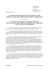 Statement by the Delegation of France in response to the address by the Executive Secretary of the Preparatory Commission for the Comprehensive Nuclear-Test-Ban Treaty Organization (CTBTO), Ambassador Tibor TÃ³th