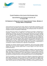 Statement by the Finnish Presidency of the Council of the European Union in Response to address by the Minister of Foreign Affairs of Kazakhstan, H.E. Mr Kassymzhomart Tokaev
