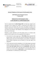 Statement by the German Presidency of the European Union in response to the Decision on the Unified Budget 2007 approval