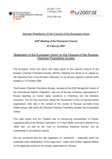 Statement by the German Presidency of the European Union on the Closure of the Russian Chechen Friendship Society