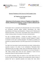 Statement made by the German Presidency of the European Union on Freedom of Assembly in Russia, following the events on 14 and 15 April in Moscow and St. Petersburg