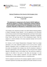 Statement by the German Presidency of the EU in response to the Head of OSCE Spillover Monitoring Mission to Skopje, Ambassador Giorgio Radicati, and the Head of the EC Delegation in the former Yugoslav Republic of Macedonia, Ambassador Erwan Fouéré