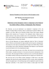 Statement by the German Presidency of the European Union in response to the Head of the OSCE Office in Minsk, Ambassador Åke Peterson