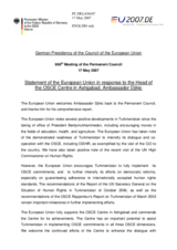 Statement by the German Presidency of the European Union in response to the Head of the OSCE Centre in Ashgabad, Ambassador Djikic