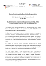Statement by the German Presidency of the European Union in response to the Secretary of State of the United States of America, H.E. Condoleezza Rice