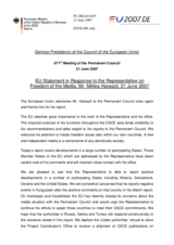 Statement by the German Presidency of the European Union in response to the Representative on Freedom of the Media, Mr. Miklos Haraszti