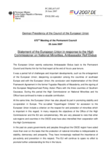 Statement by the German Presidency of the Council of the European Union in response to the High Commissioner on National Minorities, Ambassador Rolf Ekéus