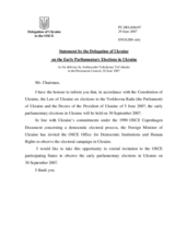 Statement by the Delegation of Ukraine on the Early Parliamentary Elections in Ukraine