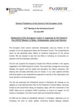 Statement by the German Presidency of the Council of the European Union in response to the Head of the OSCE Mission in Baku, Ambassador Jose-Luis Herrero