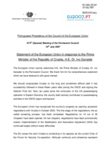 Statement by the Portuguese Presidency of the Council of the European Union in response to the address of the Prime Minister of the Republic of Croatia