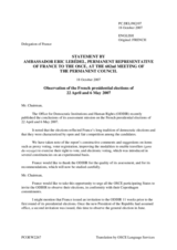 Statement by the Delegation of France on the assessment by ODIHR of French presidential elections of 22 April and 6 May 2007
