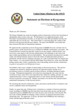 Statement by the Delegation of the United States on the outcome of the parliamentary elections that took place in Kyrgyzstan