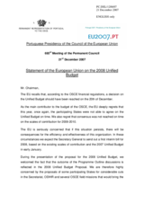 Statement by the Portuguese Presidency of the Council of the European Union on the 2008 OSCE Unified Budget Proposal