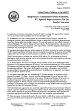 Statement by the Delegation of the United States in response to the address by the Special Representative of the European Union for the South Caucasus, Ambassador Peter Semneby