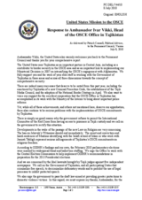 Statement by the Delegation of the United States in response to the report by the Head of the OSCE Office in Tajikistan, Ambassador Ivar Vikki