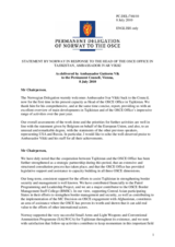 Statement by the Delegation of Norway in response to the report by the Head of the OSCE Office in Tajikistan, Ambassador Ivar Vikki